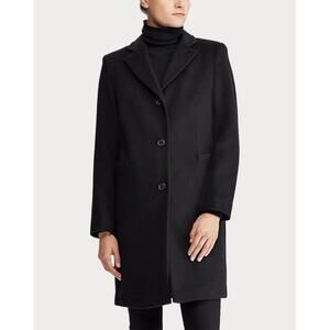 New Lauren Ralph Lauren Wool-Blend 3-Button Coat In Black Size 8 $220